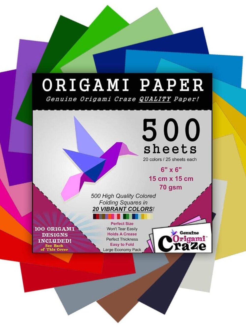 Origami Paper 500 Sheets Premium Quality for Arts and Crafts 6" Square Sheets 20